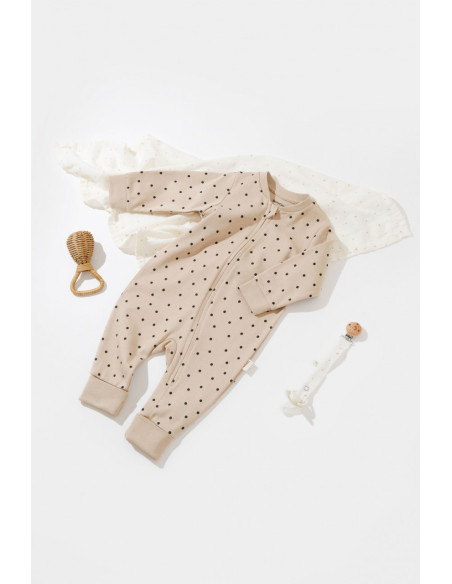 UP-BC-CSY3044-3,Salopeta cu fermoar si buline Girafa, BabyCosy, 100% bumbac organic, Mink