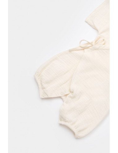 UP-BC-CSYM7000-3,Salopeta petrecuta din muselina, BabyCosy, 100% bumbac organic, Ecru (Marime: 3-6 Luni)