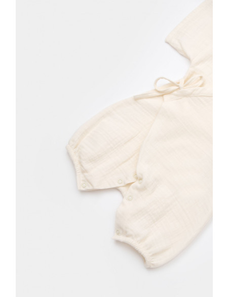 UP-BC-CSYM7000-3,Salopeta petrecuta din muselina, BabyCosy, 100% bumbac organic, Ecru (Marime: 3-6 Luni)