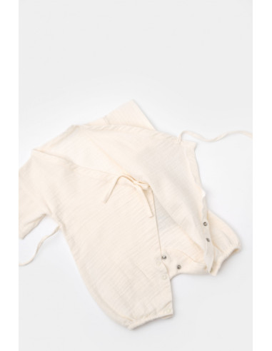 UP-BC-CSYM7000-3,Salopeta petrecuta din muselina, BabyCosy, 100% bumbac organic, Ecru (Marime: 3-6 Luni)