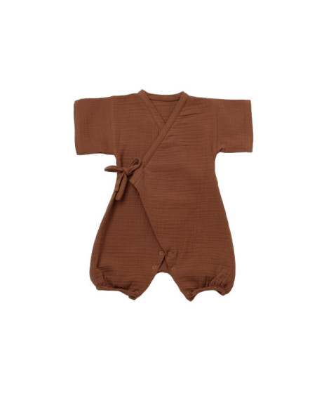 UP-BC-CSYM7001-6,Salopeta petrecuta din muselina, BabyCosy, 100% bumbac organic, Caramiziu