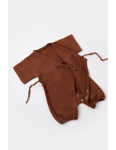 UP-BC-CSYM7001-6,Salopeta petrecuta din muselina, BabyCosy, 100% bumbac organic, Caramiziu
