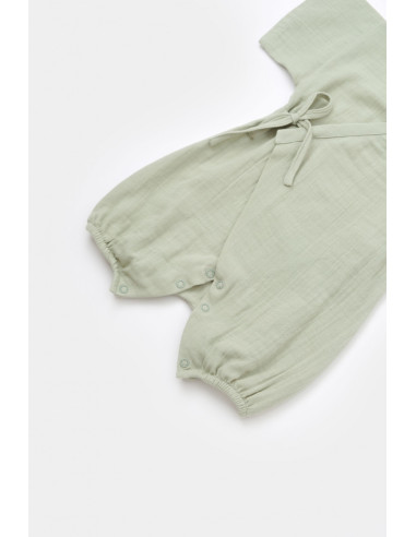UP-BC-CSYM7002-6,Salopeta petrecuta din muselina, BabyCosy, 100% bumbac organic, Verde