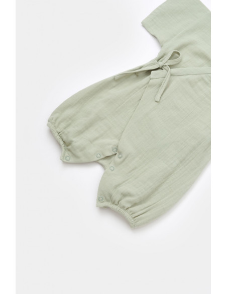 UP-BC-CSYM7002-6,Salopeta petrecuta din muselina, BabyCosy, 100% bumbac organic, Verde