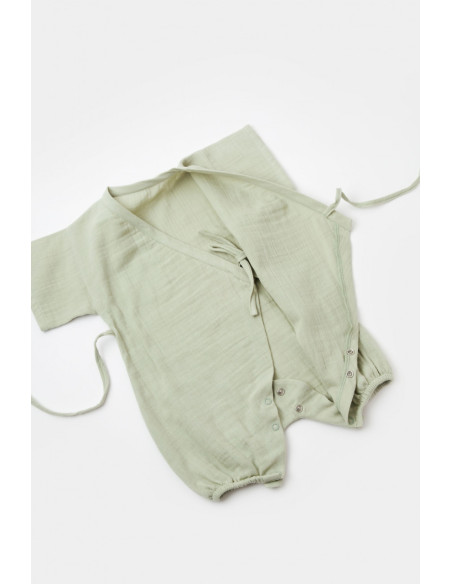 UP-BC-CSYM7002-6,Salopeta petrecuta din muselina, BabyCosy, 100% bumbac organic, Verde
