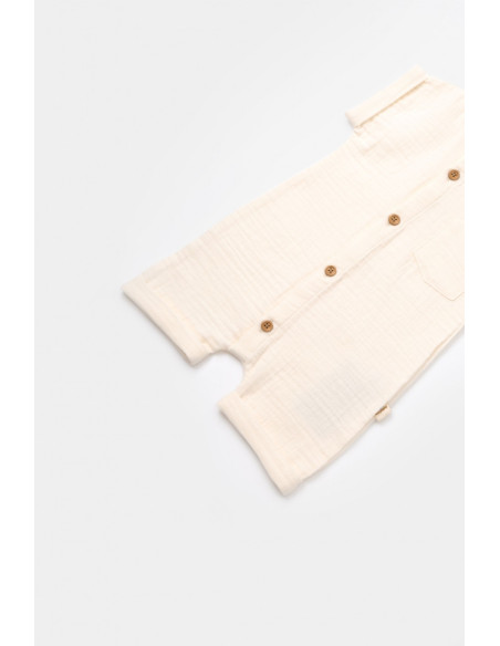 UP-BC-CSYM7003-3,Salopeta de vara din muselina, BabyCosy, 100% bumbac organic, ecru