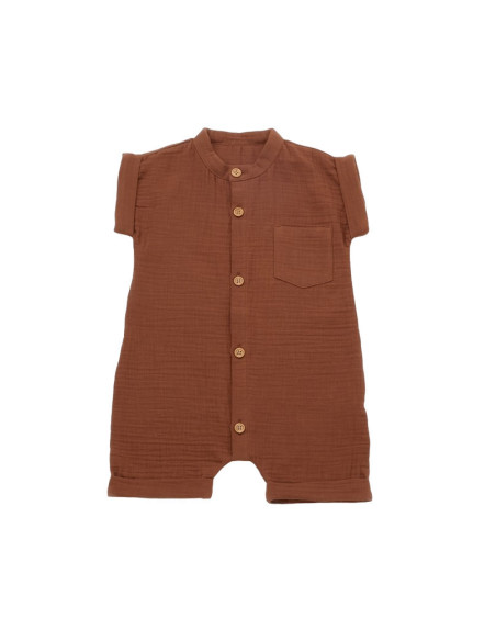 UP-BC-CSYM7004-3,Salopeta de vara din muselina, BabyCosy, 100% bumbac organic, caramiziu (Marime: 3-6 Luni)