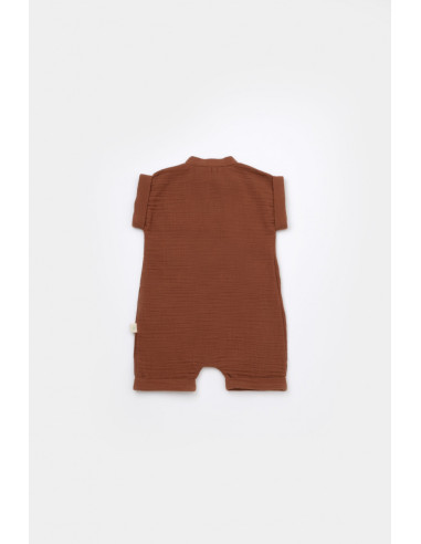 UP-BC-CSYM7004-3,Salopeta de vara din muselina, BabyCosy, 100% bumbac organic, caramiziu (Marime: 3-6 Luni)