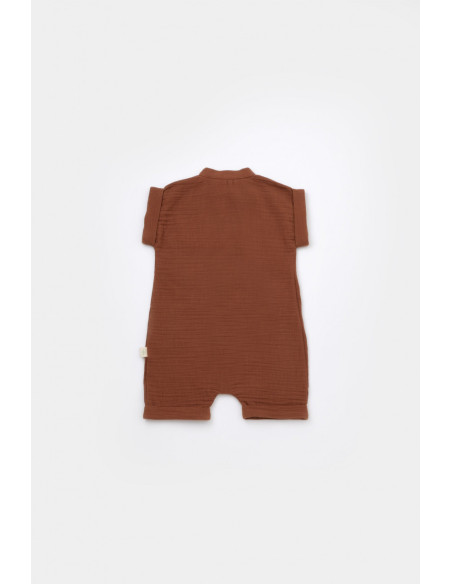 UP-BC-CSYM7004-3,Salopeta de vara din muselina, BabyCosy, 100% bumbac organic, caramiziu (Marime: 3-6 Luni)