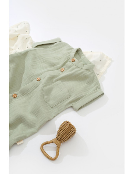 UP-BC-CSYM7005-18,Salopeta de vara din muselina, BabyCosy, 100% bumbac organic, verde (Marime: 18-24 Luni)