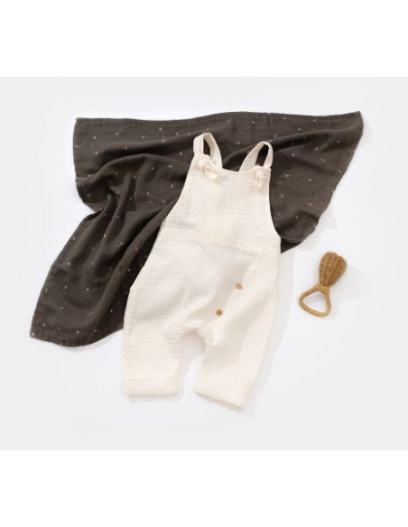 UP-BC-CSYM7006-3,Salopeta de vara cu pantaloni lungi din muselina, BabyCosy, 100%bumbac, ecru