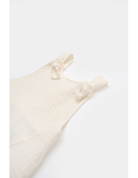 UP-BC-CSYM7006-3,Salopeta de vara cu pantaloni lungi din muselina, BabyCosy, 100%bumbac, ecru