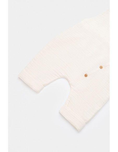 UP-BC-CSYM7006-3,Salopeta de vara cu pantaloni lungi din muselina, BabyCosy, 100%bumbac, ecru