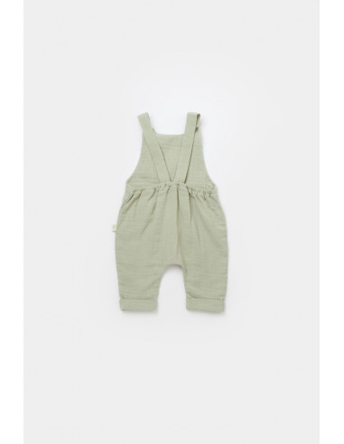 UP-BC-CSYM7008-3,Salopeta de vara cu pantaloni lungi din muselina, BabyCosy, 100% bumbac organic, verde
