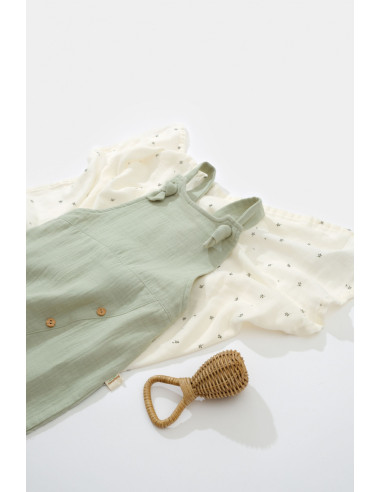 UP-BC-CSYM7008-3,Salopeta de vara cu pantaloni lungi din muselina, BabyCosy, 100% bumbac organic, verde