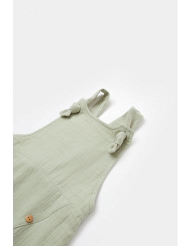UP-BC-CSYM7008-3,Salopeta de vara cu pantaloni lungi din muselina, BabyCosy, 100% bumbac organic, verde