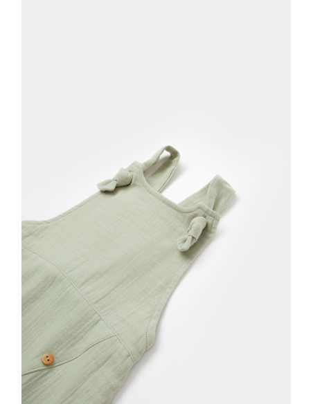 UP-BC-CSYM7008-3,Salopeta de vara cu pantaloni lungi din muselina, BabyCosy, 100% bumbac organic, verde