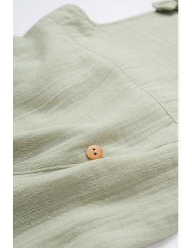 UP-BC-CSYM7008-3,Salopeta de vara cu pantaloni lungi din muselina, BabyCosy, 100% bumbac organic, verde