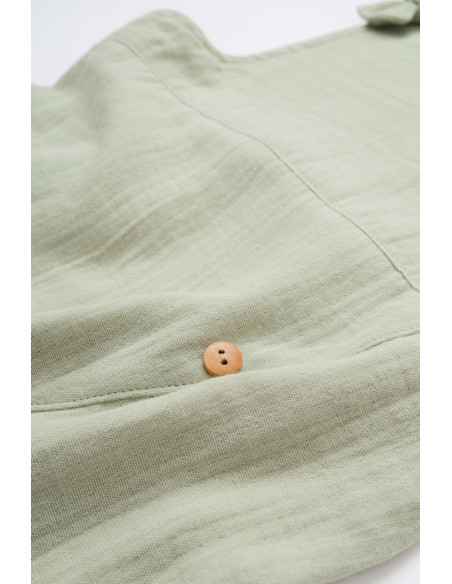 UP-BC-CSYM7008-3,Salopeta de vara cu pantaloni lungi din muselina, BabyCosy, 100% bumbac organic, verde