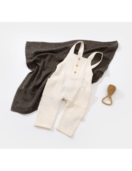 UP-BC-CSYM7009-3,Salopeta de vara cu buzunare din muselina, BabyCosy, 100% bumbac organic, ecru