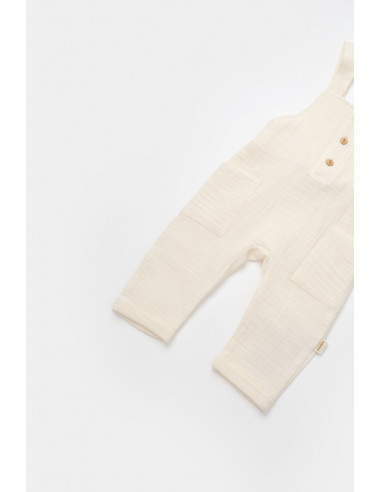 UP-BC-CSYM7009-3,Salopeta de vara cu buzunare din muselina, BabyCosy, 100% bumbac organic, ecru