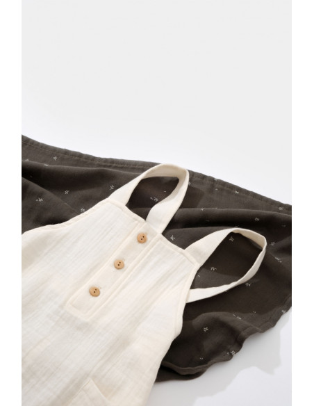 UP-BC-CSYM7009-3,Salopeta de vara cu buzunare din muselina, BabyCosy, 100% bumbac organic, ecru