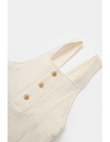 UP-BC-CSYM7009-3,Salopeta de vara cu buzunare din muselina, BabyCosy, 100% bumbac organic, ecru