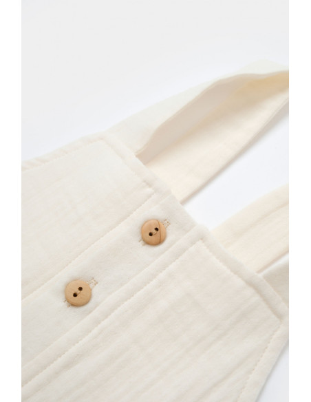 UP-BC-CSYM7009-3,Salopeta de vara cu buzunare din muselina, BabyCosy, 100% bumbac organic, ecru