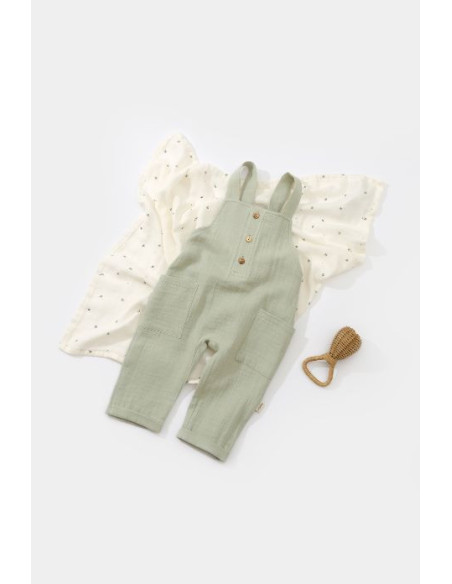UP-BC-CSYM7011-3,Salopeta de vara cu buzunare din muselina, BabyCosy, 100% bumbac organic, verde