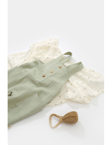 UP-BC-CSYM7011-3,Salopeta de vara cu buzunare din muselina, BabyCosy, 100% bumbac organic, verde