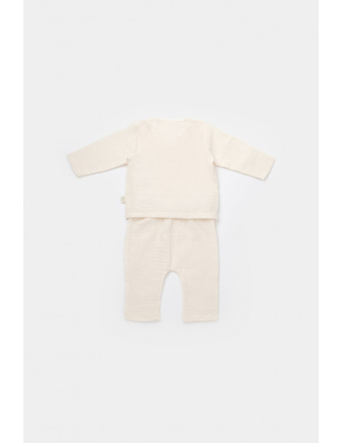 UP-BC-CSYM7012-3,Set bluzita petrecuta si panataloni lungi din muselina, Baby Cosy, 100% bumbac organic, Ecru