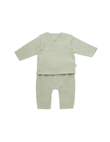 UP-BC-CSYM7014-3,Set bluzita petrecuta si panataloni lungi din muselina, Baby Cosy, 100% bumbac organic, Verde