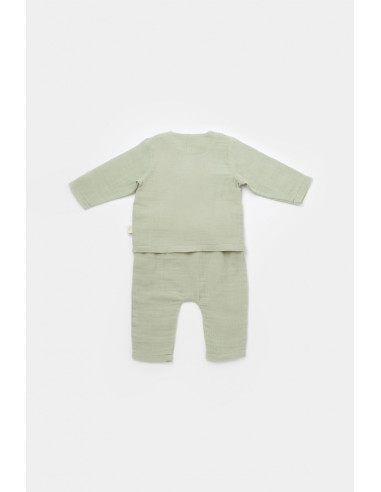 UP-BC-CSYM7014-3,Set bluzita petrecuta si panataloni lungi din muselina, Baby Cosy, 100% bumbac organic, Verde