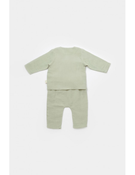UP-BC-CSYM7014-3,Set bluzita petrecuta si panataloni lungi din muselina, Baby Cosy, 100% bumbac organic, Verde