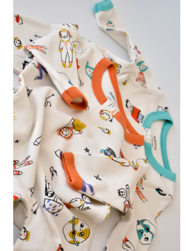UP-BC-CSY5814-3,Set 2 salopetele cu maneca lunga si panataloni lungi - 100%bumbac organic - Portocaliu si Verde, Baby Cosy