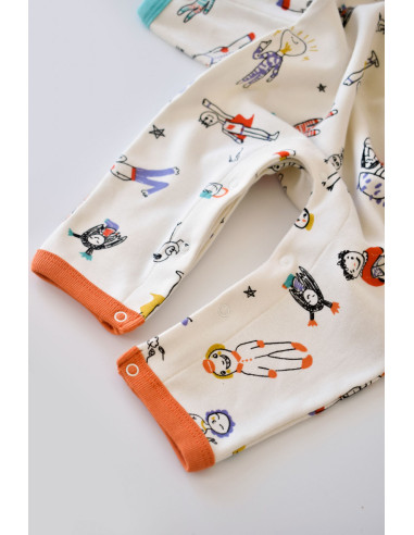 UP-BC-CSY5814-3,Set 2 salopetele cu maneca lunga si panataloni lungi - 100%bumbac organic - Portocaliu si Verde, Baby Cosy