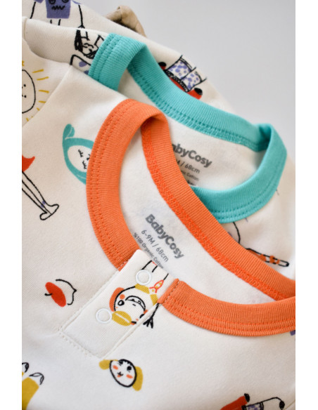 UP-BC-CSY5814-3,Set 2 salopetele cu maneca lunga si panataloni lungi - 100%bumbac organic - Portocaliu si Verde, Baby Cosy