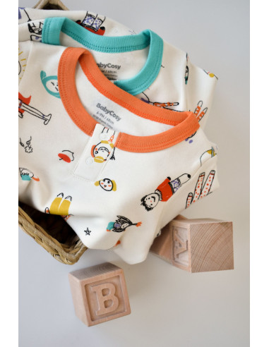 UP-BC-CSY5814-3,Set 2 salopetele cu maneca lunga si panataloni lungi - 100%bumbac organic - Portocaliu si Verde, Baby Cosy
