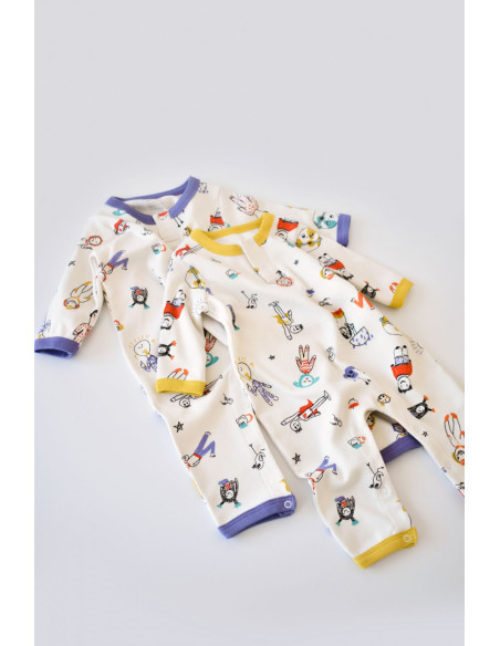UP-BC-CSY5815-3,Set 2 salopetele cu maneca lunga si panataloni lungi - 100%bumbac organic - Galben si Mov, Baby Cosy