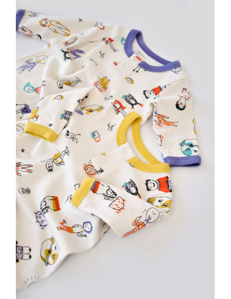 UP-BC-CSY5815-3,Set 2 salopetele cu maneca lunga si panataloni lungi - 100%bumbac organic - Galben si Mov, Baby Cosy