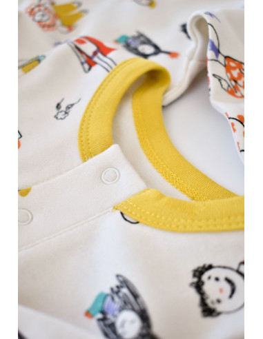 UP-BC-CSY5815-3,Set 2 salopetele cu maneca lunga si panataloni lungi - 100%bumbac organic - Galben si Mov, Baby Cosy