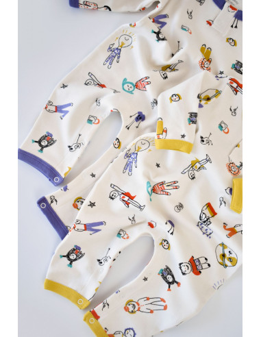 UP-BC-CSY5815-3,Set 2 salopetele cu maneca lunga si panataloni lungi - 100%bumbac organic - Galben si Mov, Baby Cosy