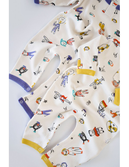 UP-BC-CSY5815-3,Set 2 salopetele cu maneca lunga si panataloni lungi - 100%bumbac organic - Galben si Mov, Baby Cosy
