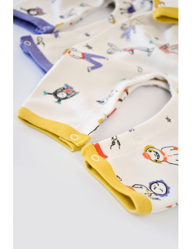 UP-BC-CSY5815-3,Set 2 salopetele cu maneca lunga si panataloni lungi - 100%bumbac organic - Galben si Mov, Baby Cosy