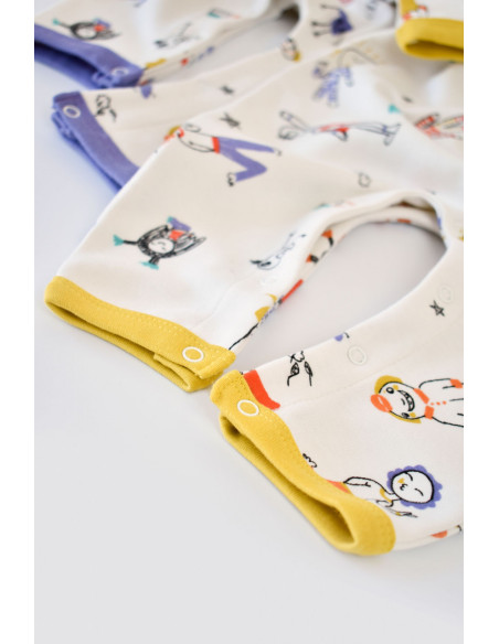 UP-BC-CSY5815-3,Set 2 salopetele cu maneca lunga si panataloni lungi - 100%bumbac organic - Galben si Mov, Baby Cosy