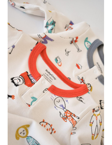 UP-BC-CSY5816-3,Set 2 salopetele cu maneca lunga si panataloni lungi - 100%bumbac organic - Rosu si Gri, Baby Cosy