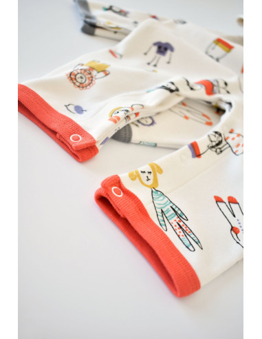 UP-BC-CSY5816-3,Set 2 salopetele cu maneca lunga si panataloni lungi - 100%bumbac organic - Rosu si Gri, Baby Cosy