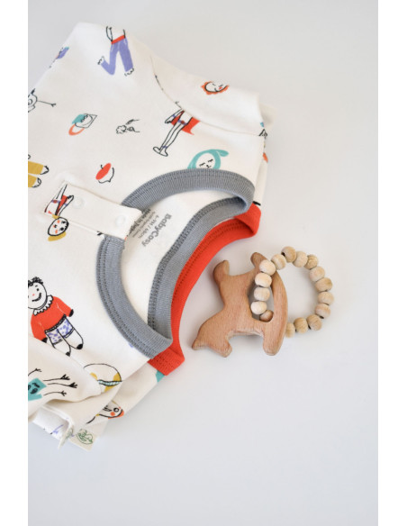 UP-BC-CSY5816-3,Set 2 salopetele cu maneca lunga si panataloni lungi - 100%bumbac organic - Rosu si Gri, Baby Cosy