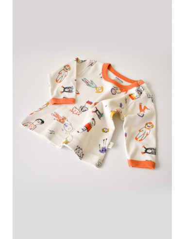 UP-BC-CSY2007-3,Set bluzita cu maneca lunga si panataloni lungi, 100% bumbac organic, BabyCosy, Portocaliu