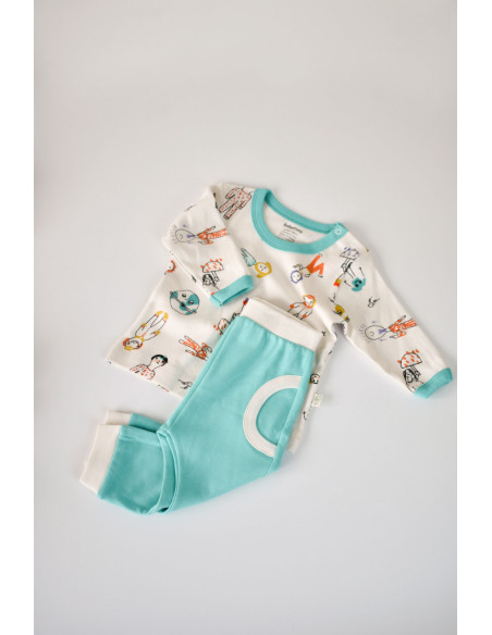 UP-BC-CSY2008-3,Set bluzita cu maneca lunga si panataloni lungi, 100% bumbac organic, BabyCosy, Verde